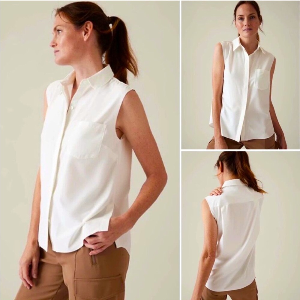 NWT Athleta L Everlasting Tank Top Button Down Large White